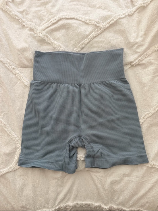 Amazon Pants - Amazon Women’s Athletic High-Waist Ribbed Bike Shorts in Dusty Blue